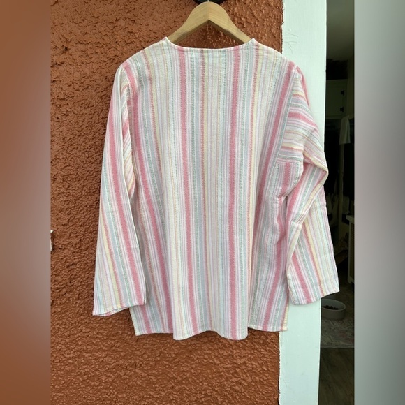 Jewel Queen 100% Cotton Pull Over/ Tunic Striped, Beachwear, Pastel Size Medium - Picture 4 of 5
